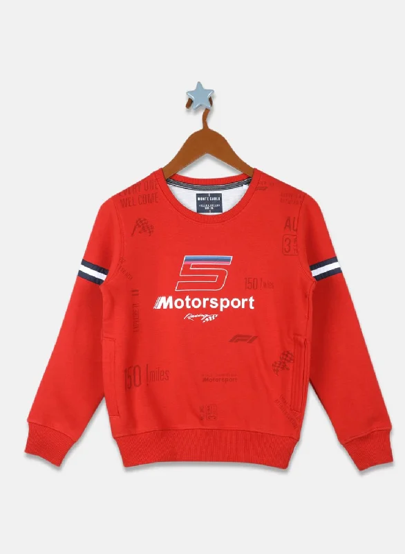 Boys Orange Printed Sweatshirt Sporty Men's Athleisure 