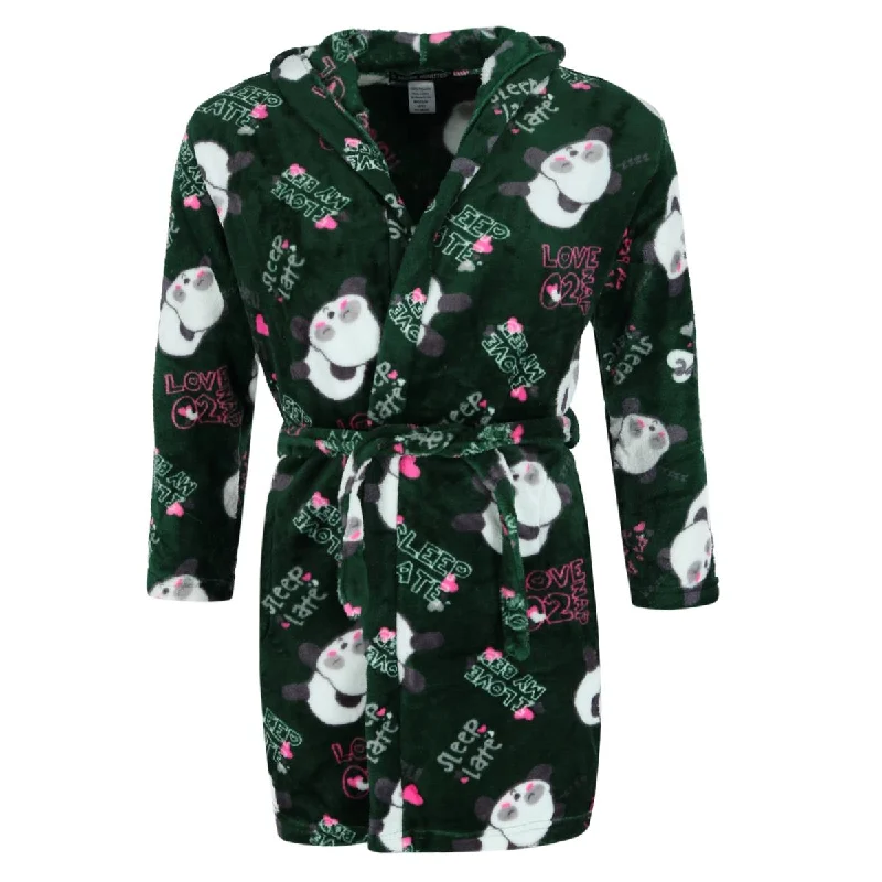 Girl's Panda Print Hooded Plush Robe Youthful Men's Pop
