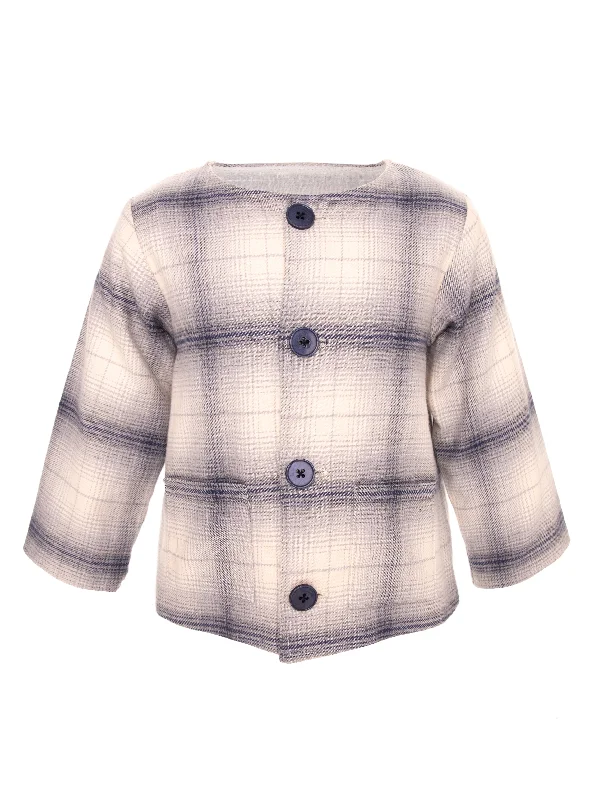 HUGO JACKET WITH BUTTONS IN FRONT IN IVORY WITH BLUE PLAIDS Elegant Men's Formal 