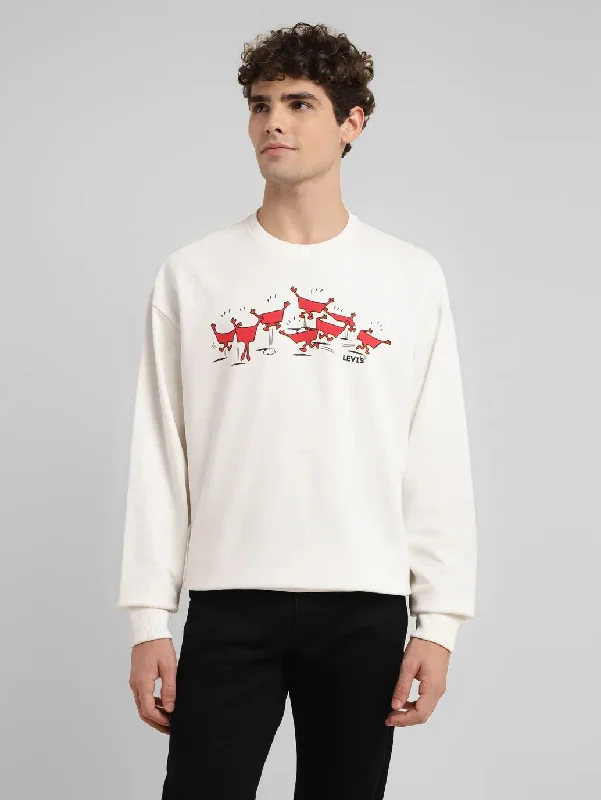 Men's Graphic White Crew Neck Sweatshirt Bold Men's Animal