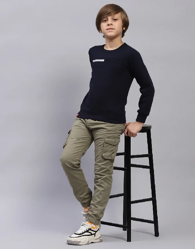 Boys Navy Blue Solid Round Neck Full Sleeve Sweatshirt Sophisticated Men's 