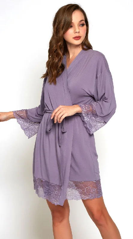 Olivia Lace Trim Robe Elegant Men's Cashmere