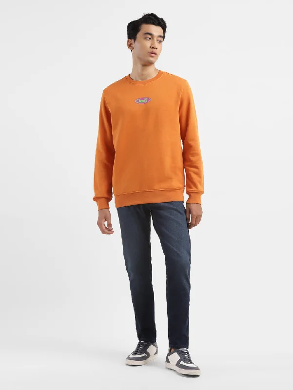 Men's Solid Orange Crew Neck Sweatshirt Youthful Men's Pop