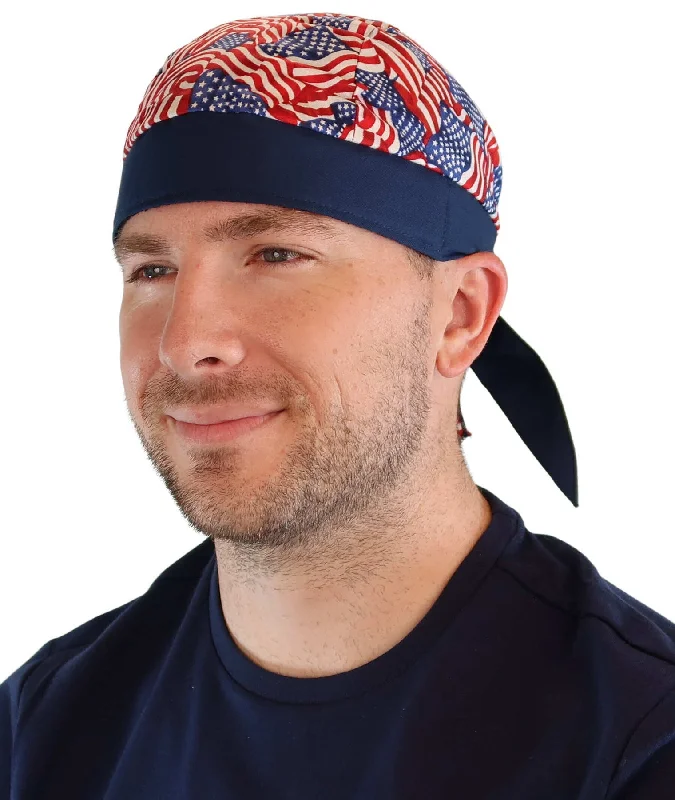 US Small Tossed Flags#2 Skull Cap with Blue Band Elegant Men's Cashmere