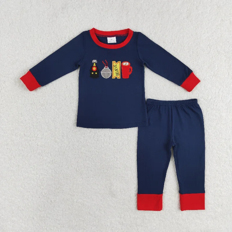 BLP0527 RTS believe Embroidered bell navy blue long sleeve pants pajamas set Traditional Men's Country BLP0527 RTS believe Embroidered bell navy blue long sleeve pants pajamas set Traditional Men's Country