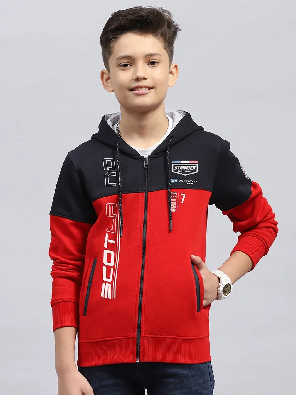 Boys Red Printed Hooded Full Sleeve Sweatshirt Athletic Men's Compression