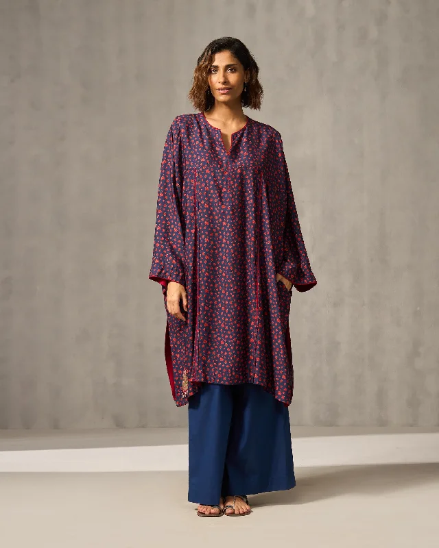 Medina Kurta - Navy & Red Print Modern Men's Tech