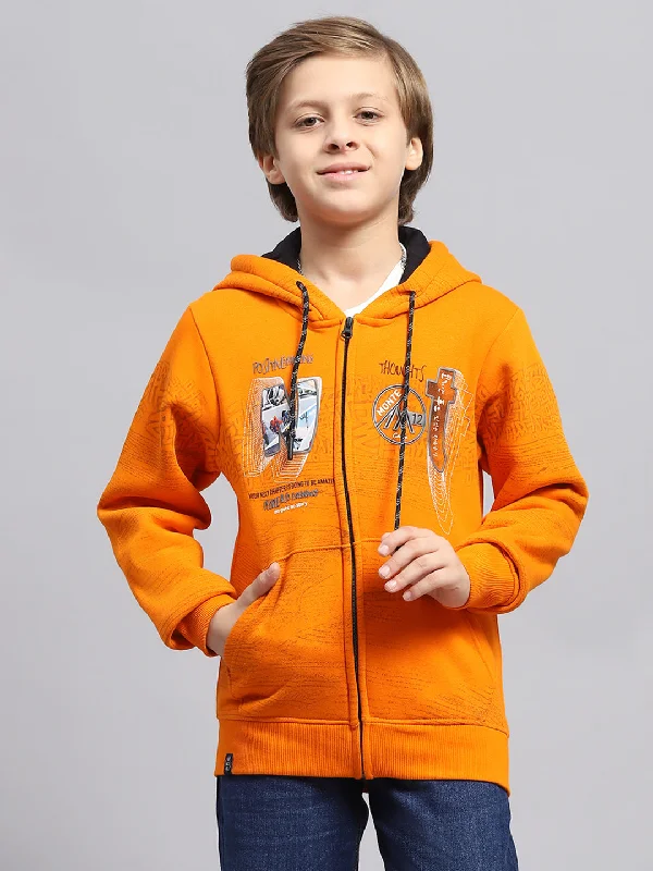 Boys Orange Printed Hooded Full Sleeve Sweatshirt Elegant Men's Formal 