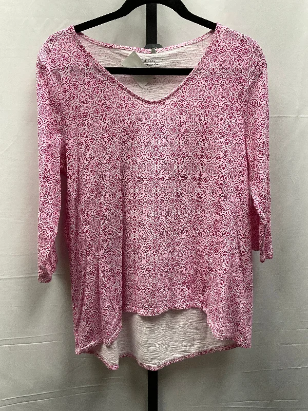 Top 3/4 Sleeve By Chicos In Pink & White, Size: M Edgy Men's Punk