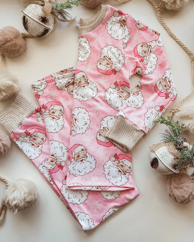 Preorder GLP1528 NO MOQ Santa Claus Snowflake Pink Long sleeve pants pajamas set Beach