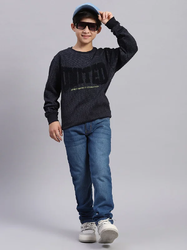 Boys Blue Self Design Round Neck Full Sleeve Sweatshirt Sharp Men's Italian