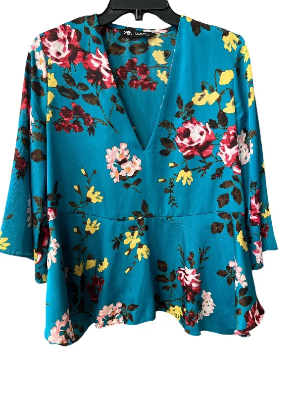 Top Long Sleeve By Zara In Floral Print, Size: S Beach