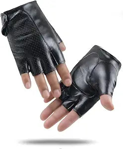 Perforated Leather Fingerless Gloves Polished Men's Silk