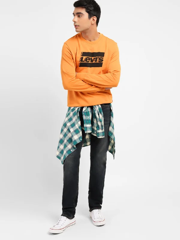 Men's Brand Logo Crew Neck Sweatshirt Orange Unique Men's Patch