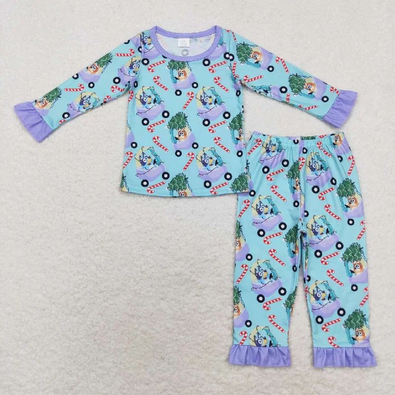 GLP1535 bluey Modal Christmas Tree Buggy Crutch Purple Lace Blue Long sleeve pants pajamas set Laid