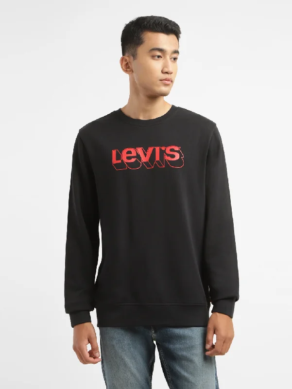 Men's Alphanumeric Black Crew Neck Sweatshirt Trendy Men's Scandinavian