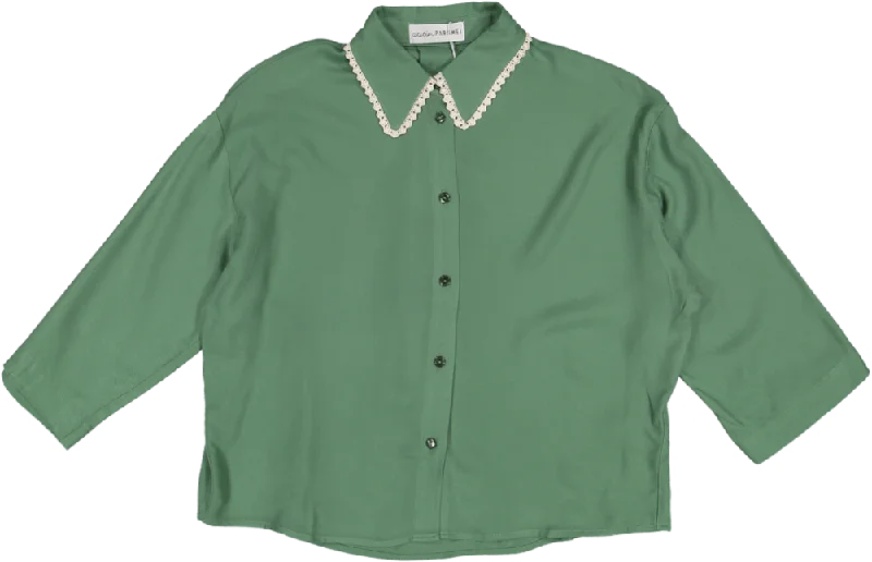 OVERSIZED CROP TOP WITH LACE DETAILED COLLAR-BASIL GREEN Trendy Men's Oversized
