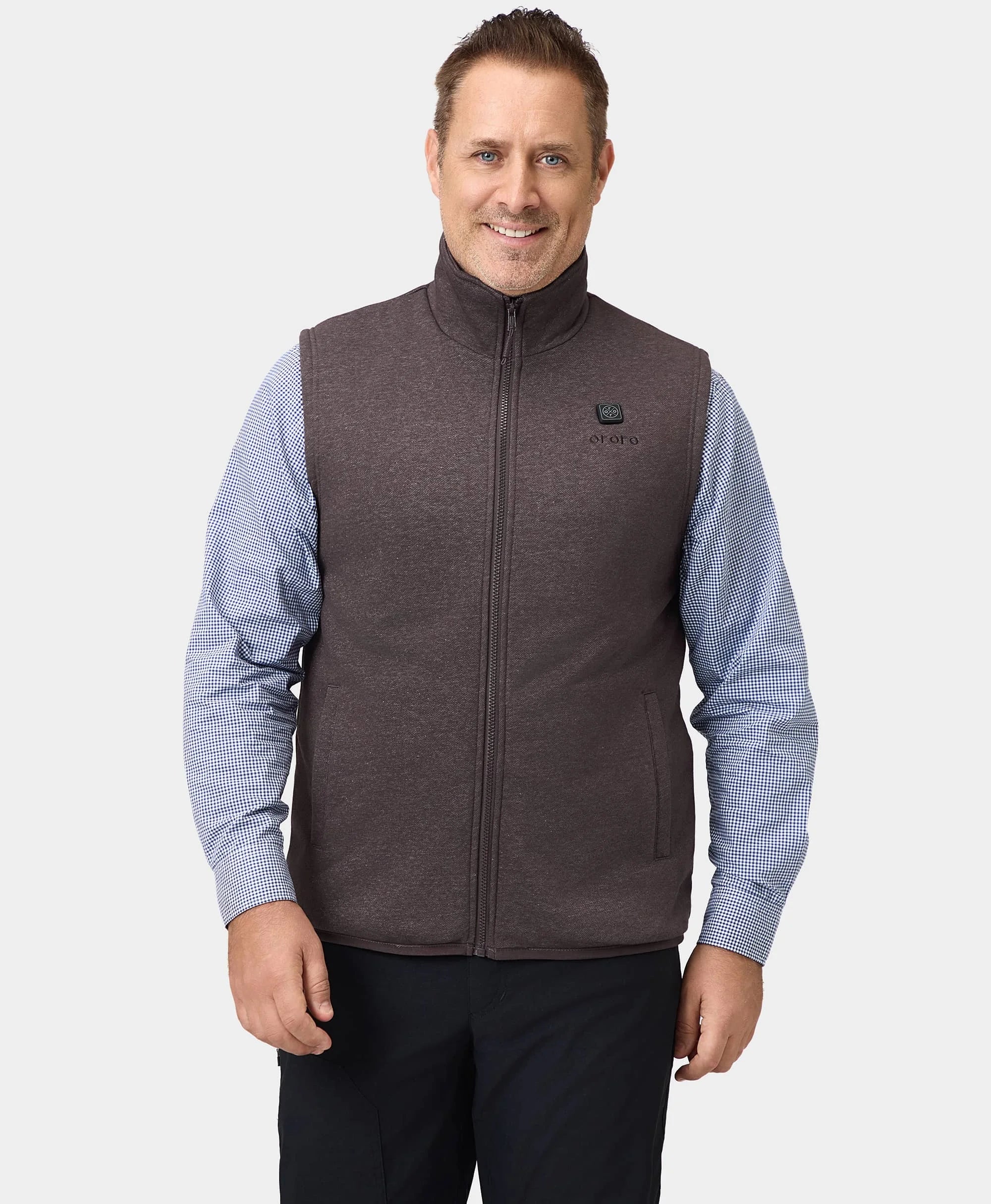 Final Sale - Men's Heated Fleece Vest - Brown Stone Masculine Men's Thick