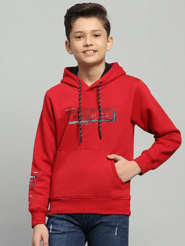 Boys Red Printed Hooded Full Sleeve Sweatshirt Dapper Men's 1920S