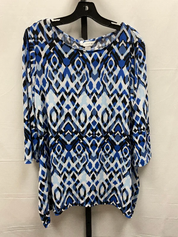 Top Long Sleeve By Christopher And Banks In Black & Blue, Size: L Masculine Men's Thick