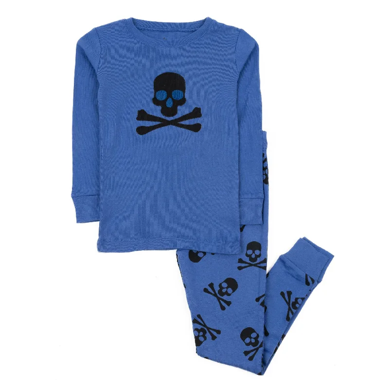 Kids Two Piece Cotton Pajamas Blue Skulls Bold Men's Animal