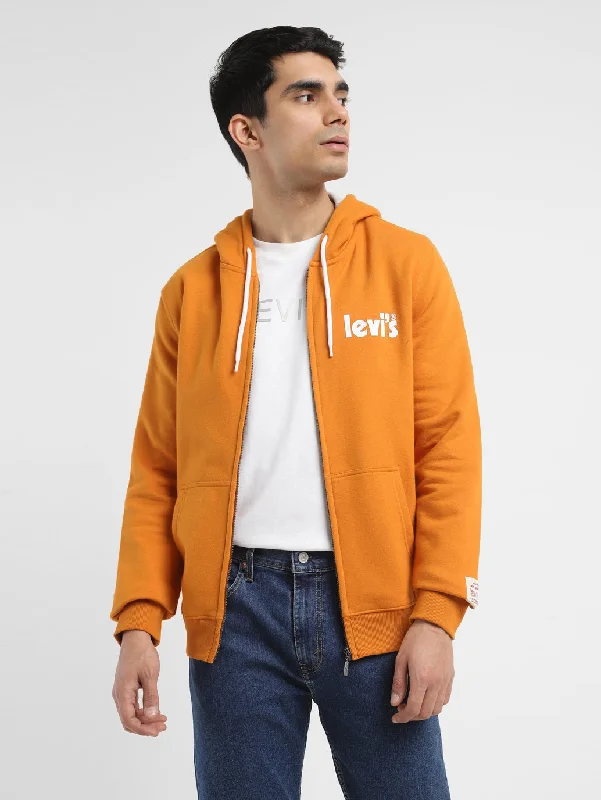 Men's Solid Orange Hooded Sweatshirt Sophisticated Men's 