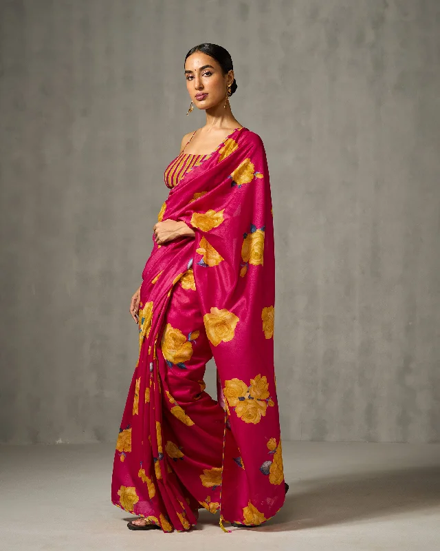 Blossom Sari - Fucshia & Yellow Print Sporty Men's Tennis