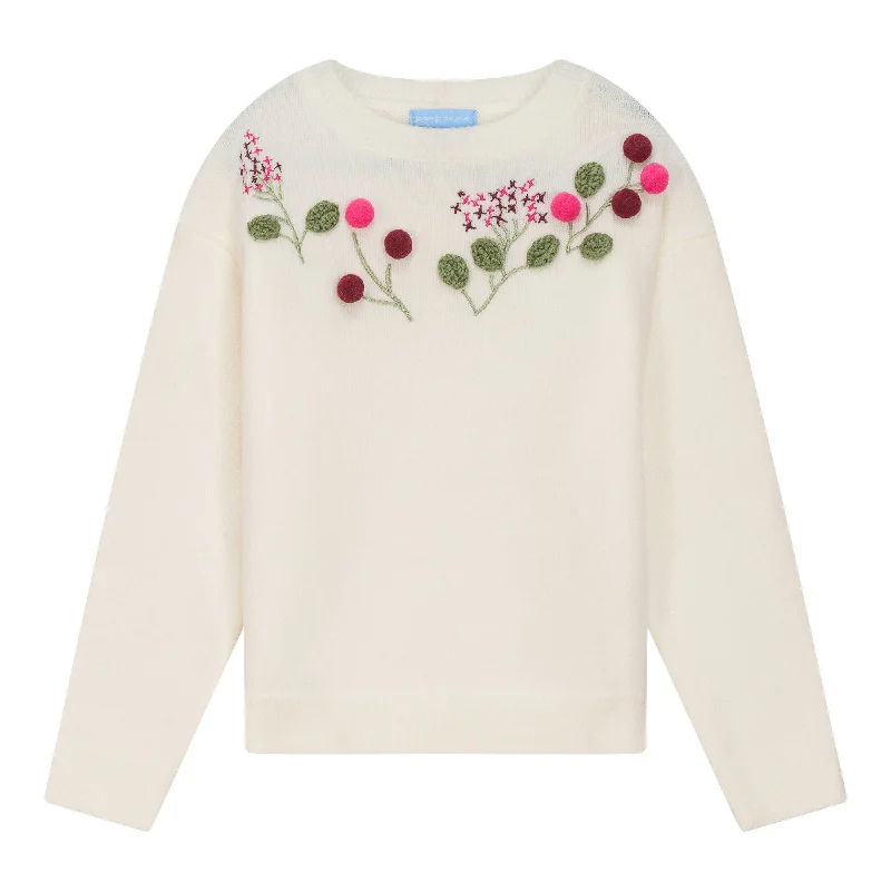 P4356-FLOWER APLIQUE SWEATER-IVORY Artistic Men's Hand