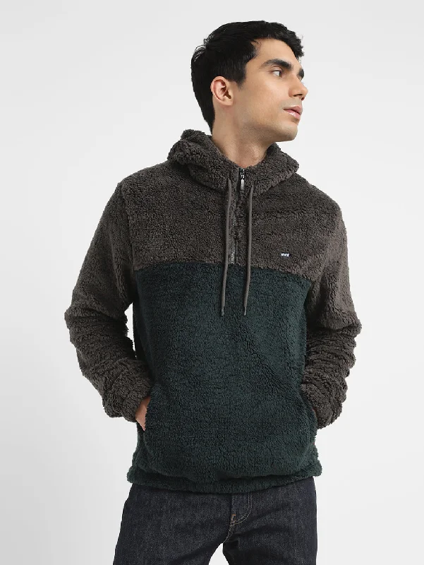 Men's Solid Grey Hooded Sweatshirt Laid