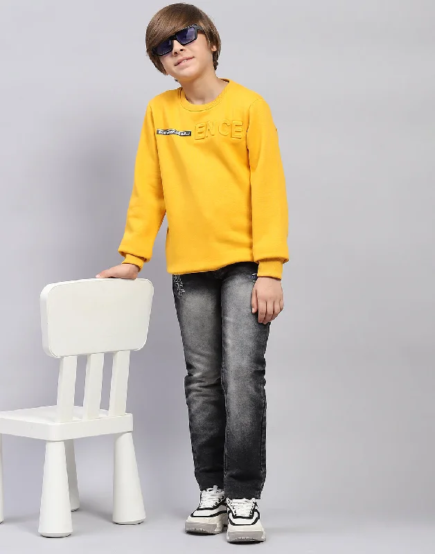 Boys Mustard Solid Round Neck Full Sleeve Sweatshirt Trendy Men's Oversized
